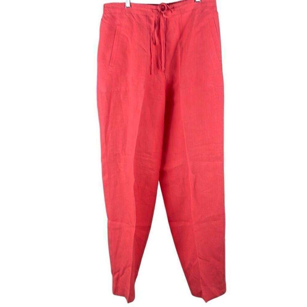 Liz Claiborne LizSport 100% LINEN High Rise Wide Leg Pants Coral Pink 12